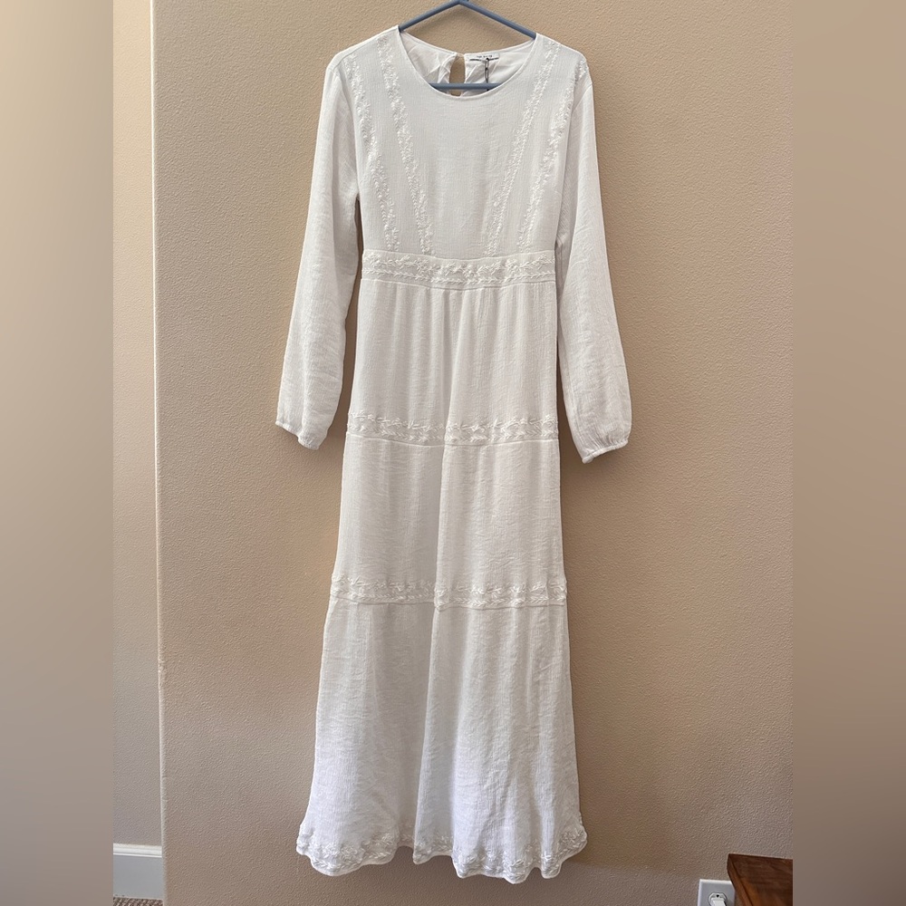 The White Embroidered Maxi Dress in White - Size Large